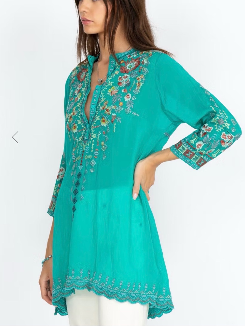 Johnny Was Teal Embroidered V-Neck Tunic…Vicenza, website price $155